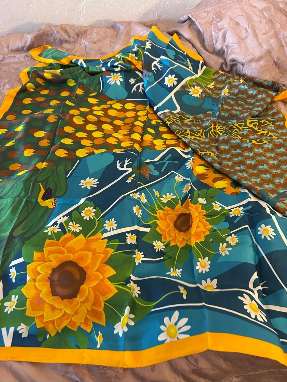Beautiful big floral silk scarf